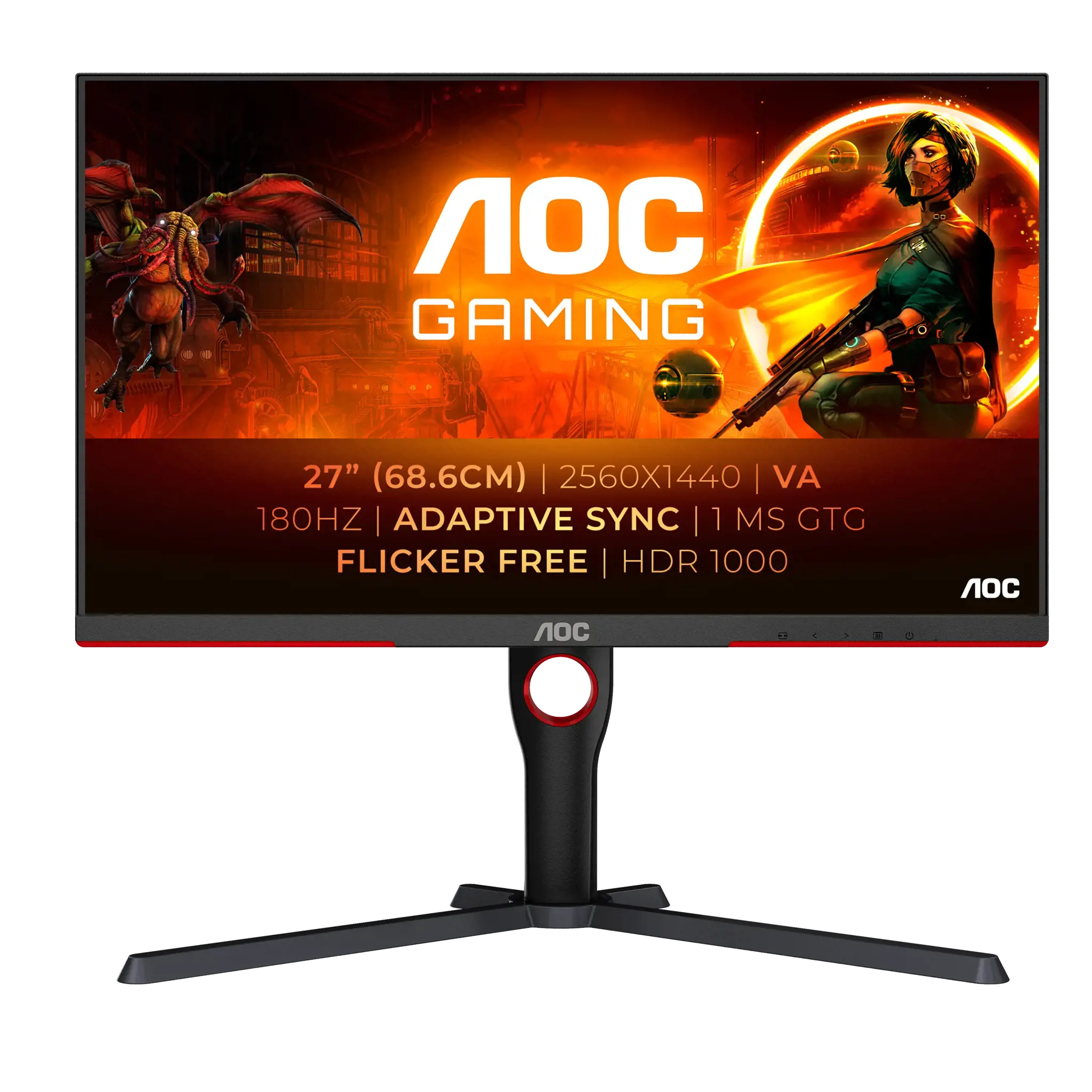 AOC G3 Q27G3XMN/BK, 68.6 cm (27"), 2560 x 1440 pixels, 2K Ultra HD, LED, 5 ms, Black