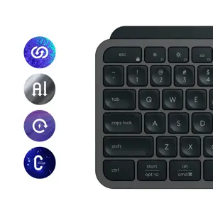 "Logitech MX Keys S", pilno dydžio (100 %), RF belaidis + "Bluetooth", žirklinis klavišų jungiklis, QWERTY, šviesos diodas, grafito spalvos