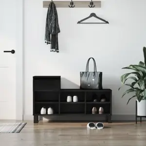 Spintelė batams, juodos spalvos, 102x36x60cm, apdirbta mediena