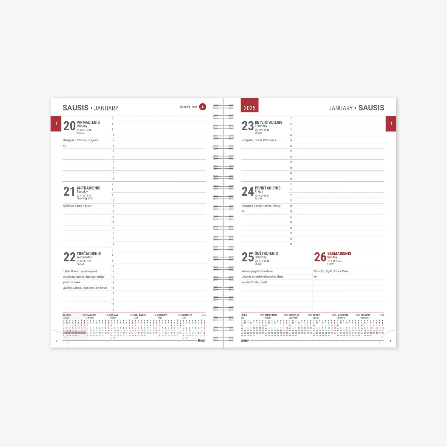 Kalendorius MANAGER Spirex Week 2025, A5, PU, juoda