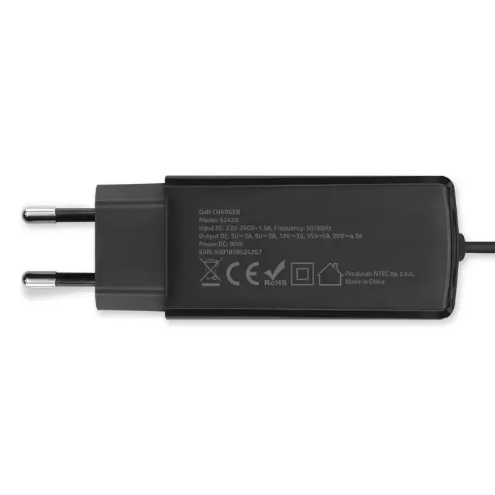 Qoltec 52420 90W GaN Super Fast Charger| 5-20V | 3-4.5A | USB-C 3.1
