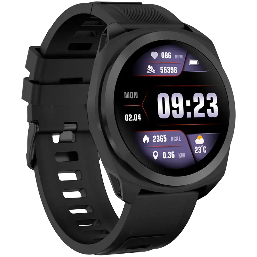 CANYON Maverick SW-83,Smart Watch, Realtek 8762DT, IPS1.32'' 360x360, ARM Cortex-M4F,RAM192KB/ROM128MB, 400mAh 3.8v,GPS,128 Sport modes,IP68,STRAVA support,Real-Time Heart Rate & SpO2, black case & silicone strap 46*45.4mm 259*20mm, black