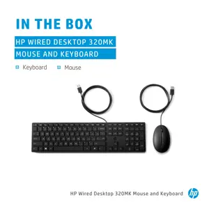 HP laidinė stalinio kompiuterio pelė ir klaviatūra 320MK, pilno dydžio (100 %), USB, juoda, pelė pridedama