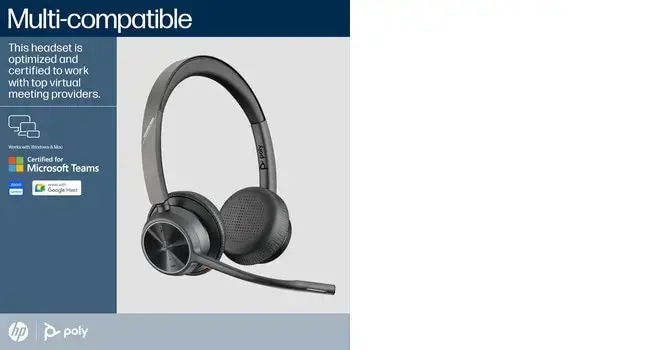 POLY Voyager 4320 Microsoft Teams Certified Headset +BT700 dongle +Charging Stand, Wireless, Calls/Music, 162 g, Headset, Black