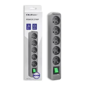 QOLTEC 50289 Maitinimo juosta 5 lizdai 1,8 m pilka