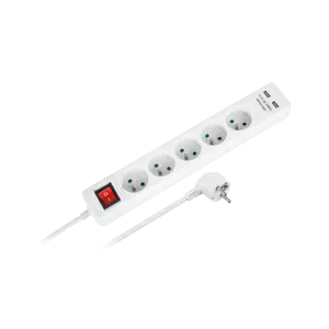 "Rebel" maitinimo plėstuvas 5 lizdai + 2 USB lizdai su jungikliu -1,5 m