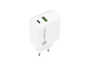 NATEC USB ĮKROVIKLIS RIBERA USB-A+USB-C 20W PD BALTAS
