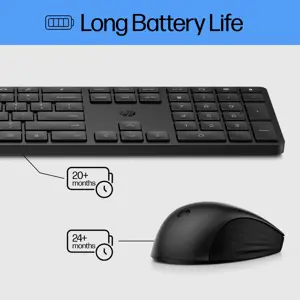 HP 650 belaidis klaviatūros ir pelės komplektas, pilno dydžio (100 %), RF belaidis, membraninis, baltas, pelė pridedama