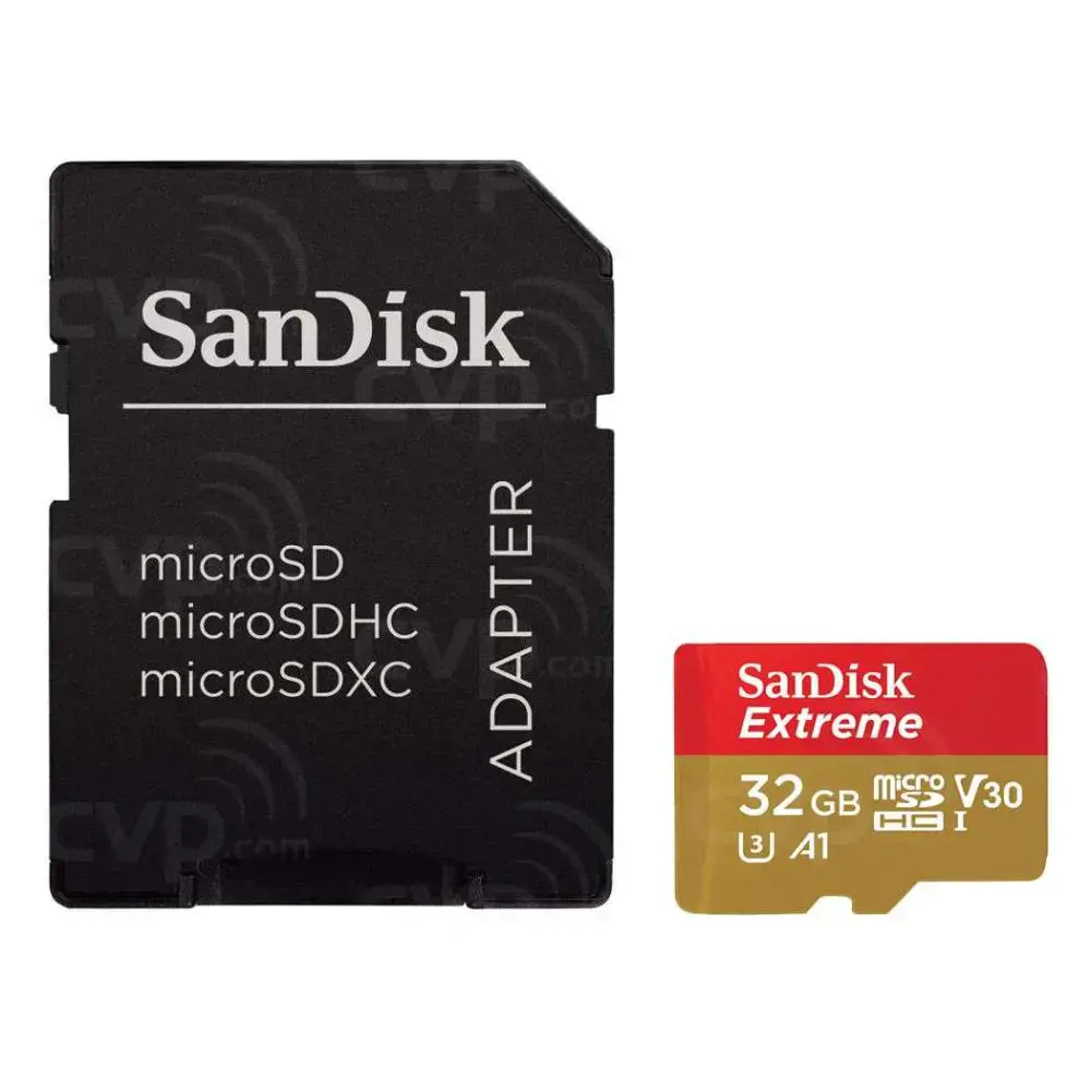 SanDisk Extreme microSDHC 32GB + SD Adapter for Action Sports Cameras - 100MB/s A1 C10 V30 UHS-I U3; EAN: 619659155100