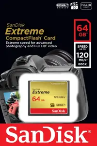 SanDisk Extreme CF 120MB/s, 85MB/s write, UDMA7, 64GB; EAN: 619659123710