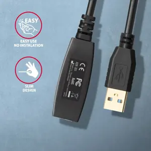 "Axagon Active" USB 3.2 Gen 1 A-M > A-F ilgintuvas, 5 m ilgio. Maitinimo šaltinio parinktis.