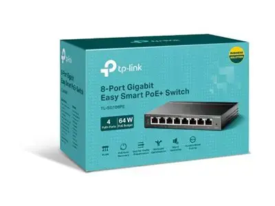 "TP-Link" 8 prievadų "Gigabit Easy Smart" komutatorius su 4 prievadais PoE, valdomas, L2, Gigabit Ethernet (10/100/1000), maitinimas per Ethernet (PoE)