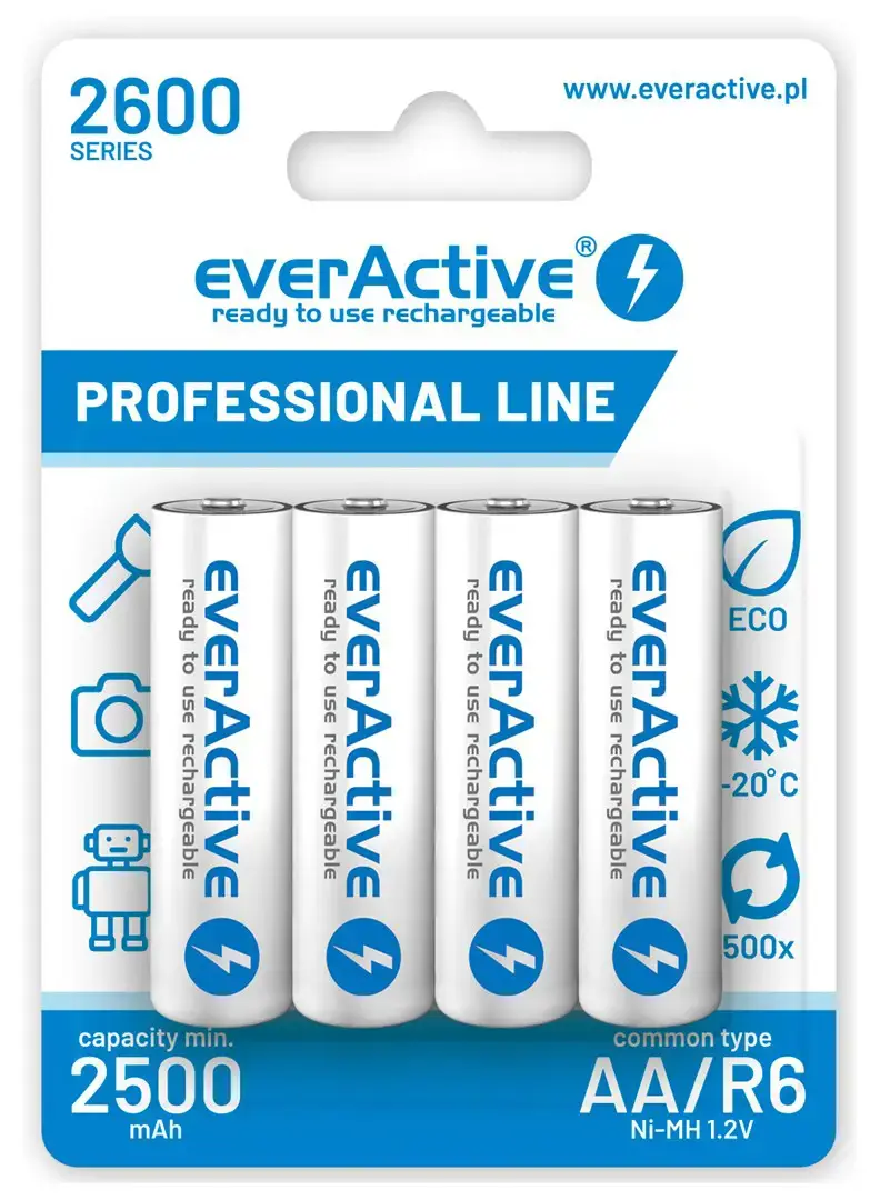 Įkraunamos baterijos everActive Ni-MH R6 AA 2600 mAh Professional Line