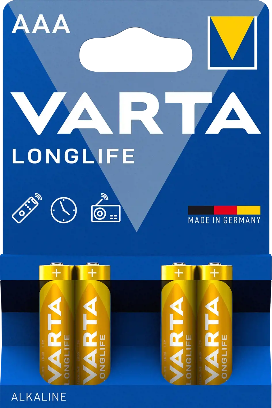 Varta 4103, Vienkartinė baterija, AAA, šarminė, 1,5 V, 4 vnt., mėlyna, geltona