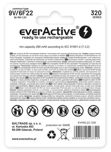 Akumuliatoriai everActive Ni-MH 6F22 9V 320 mAh Professional Line