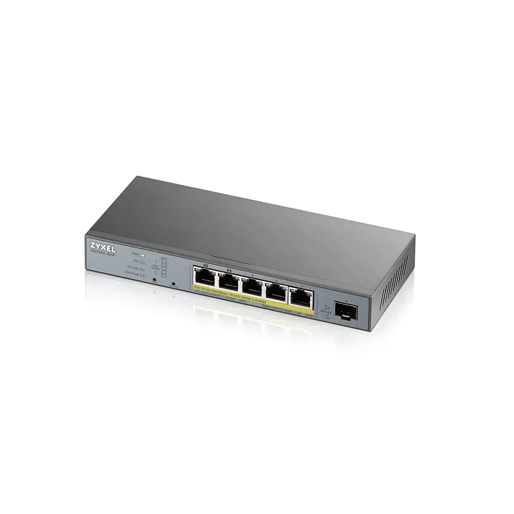 Zyxel GS1350-6HP-EU0101F, valdomas, L2, Gigabit Ethernet (10/100/1000), maitinimas per Ethernet (PoE), montuojamas ant sienos