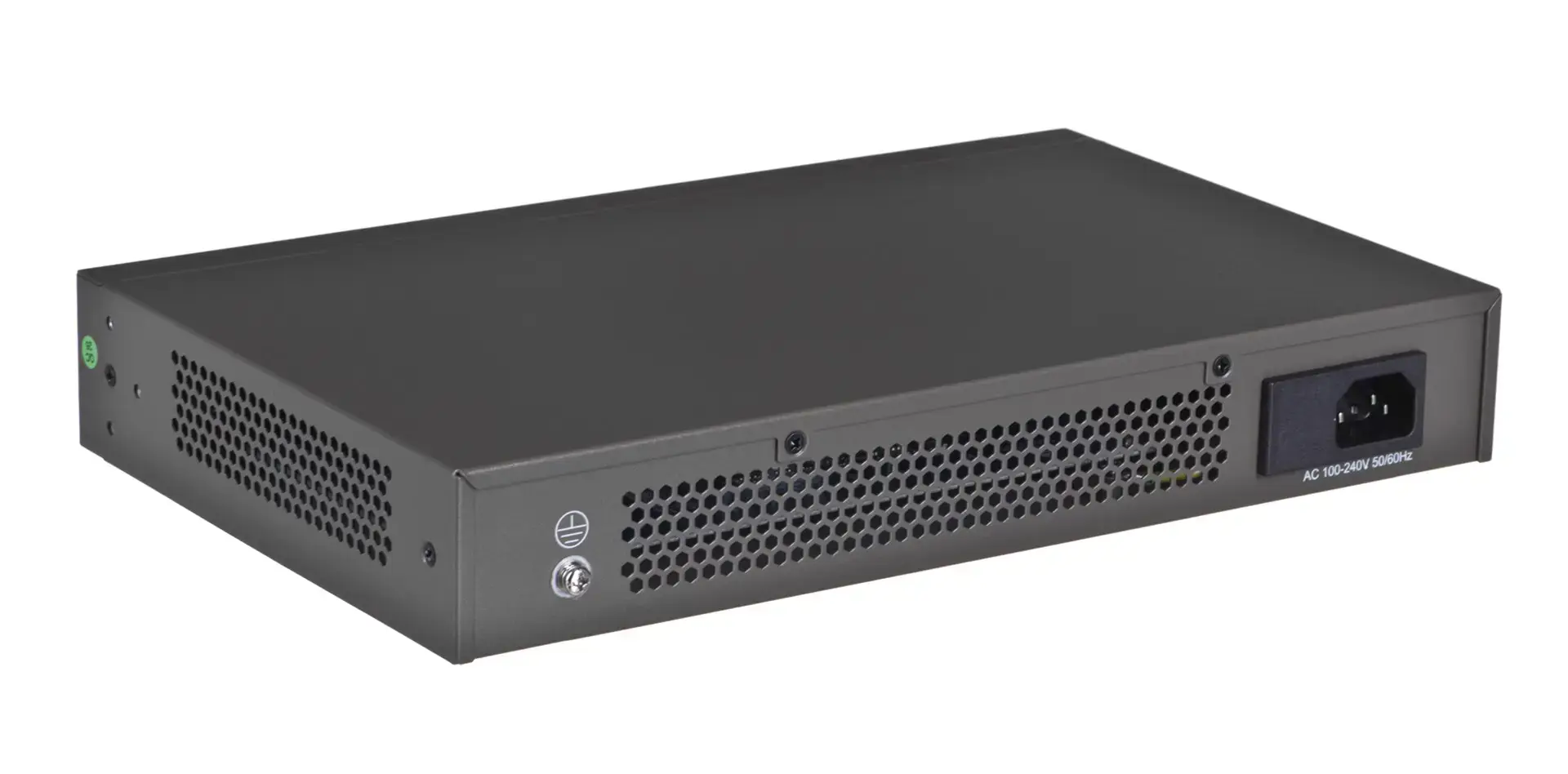 16 prievadų 10/100/1000 Mbps Ethernet komutatorius, IEEE802.3, IEEE802.3u, IEEE802.3z, IEEE802.3ab, automatinis MDI/MDIX, apsauga nuo audros, 11 colių metalinis korpusas su metaliniais tvirtinimo laikikliais, tinkamais montuoti į 19 colių spintą