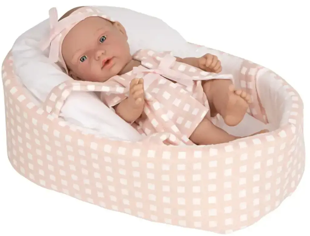 Arias lėlytė languotoje nešyklėje, oranžinėje, 26 cm