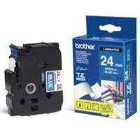 Brother laminuota juosta 24 mm, balta ant mėlynos spalvos, TZe, terminis perkėlimas, Brother, PT-2430PC, PT-2700, PT-2730, PT-9600, PT-9700PC, PT-9800PCN, 2,4 cm