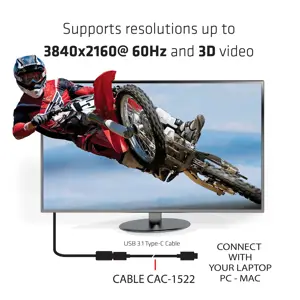 CLUB3D USB Gen2 Type C Video 4K60Hz, Data 10Gbps and 100W Charging 1Meter M/F, 1 m, USB C, USB C, USB 3.2 Gen 2 (3.1 Gen 2), Male/Male, Black