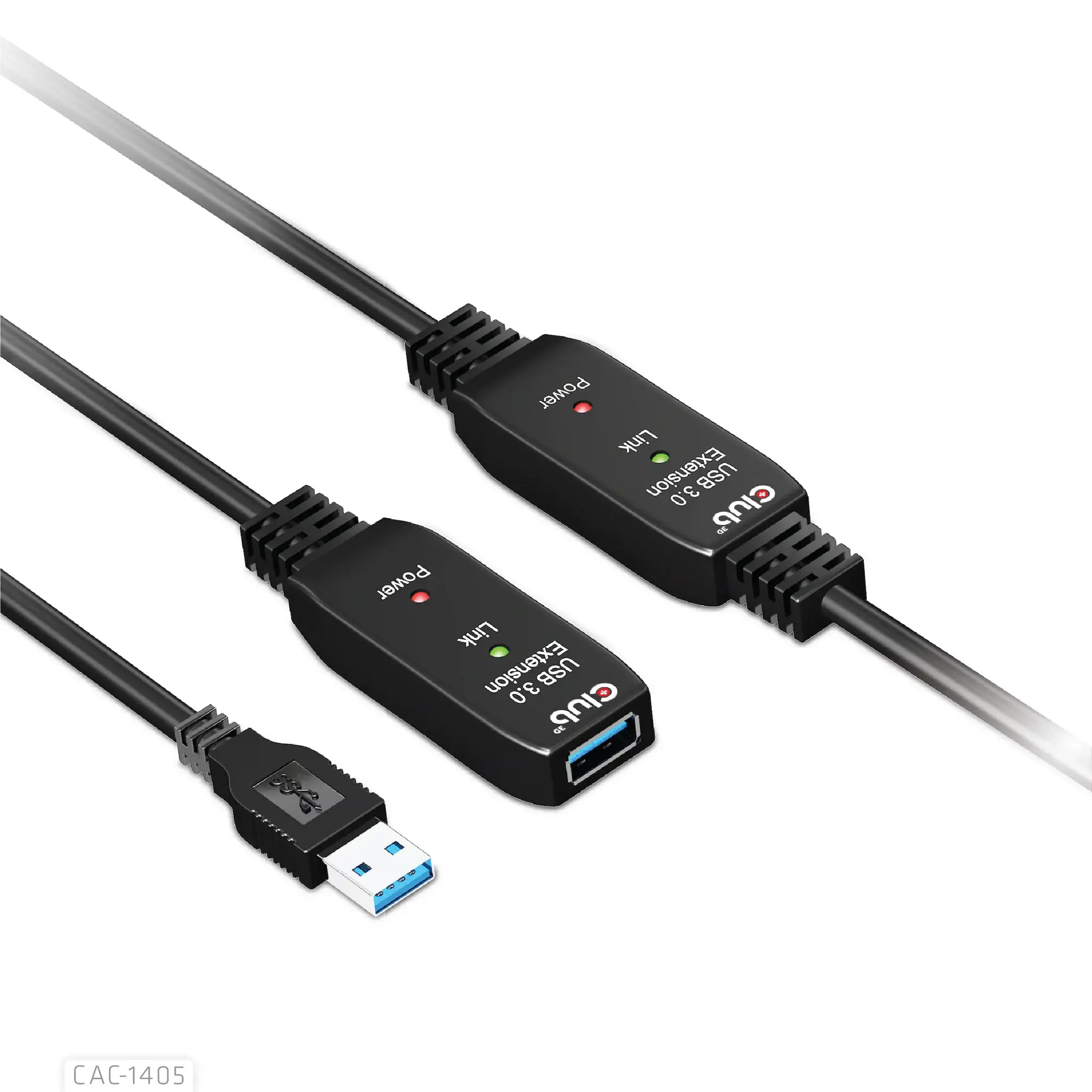 CLUB3D USB 3.2 Gen1 Active Repeater Cable 10m / 32.8ft M/F 28AWG, 10 m, USB A, USB A, USB 3.2 Gen 2 (3.1 Gen 2), Black