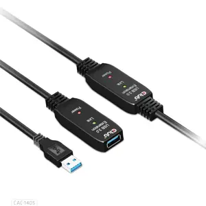CLUB3D USB 3.2 Gen1 Active Repeater Cable 10m / 32.8ft M/F 28AWG, 10 m, USB A, USB A, USB 3.2 Gen 2 (3.1 Gen 2), Black