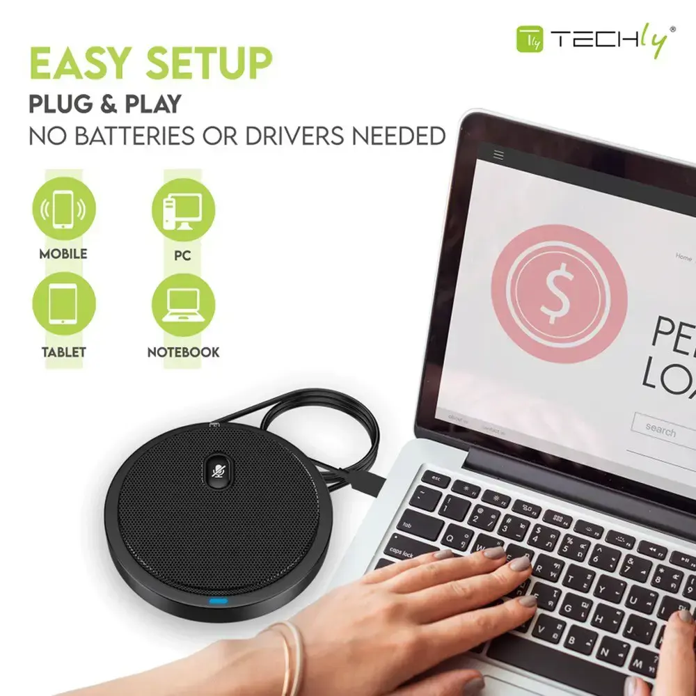 TECHLY Daugiakryptis USB konferencijų mikrofonas su nutildymo mygtuku