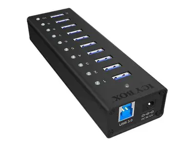 ICYBOX IB-AC6110 IcyBox 10 x USB 3.0 prievadų koncentratorius su USB įkrovimo prievadu, juodas
