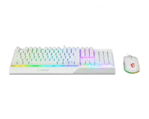 MSI VIGOR GK30 COMBO WHITE MEMchanical Gaming Keyboard + Gaming Mouse Bundle 'UK Layout, 6 zonų RGB apšvietimo klaviatūra, dviejų zonų RGB apšvietimo pelė, 5000 DPI optinis jutiklis, centrinė', USB, mechaninė, QWERTY, RGB LED, balta, pelė pridedama