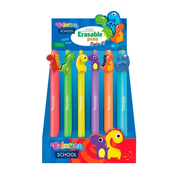 Automatinis trinamas rašiklis COLORINO su dinozaurais, įvairių spalvų, 0,5 mm
