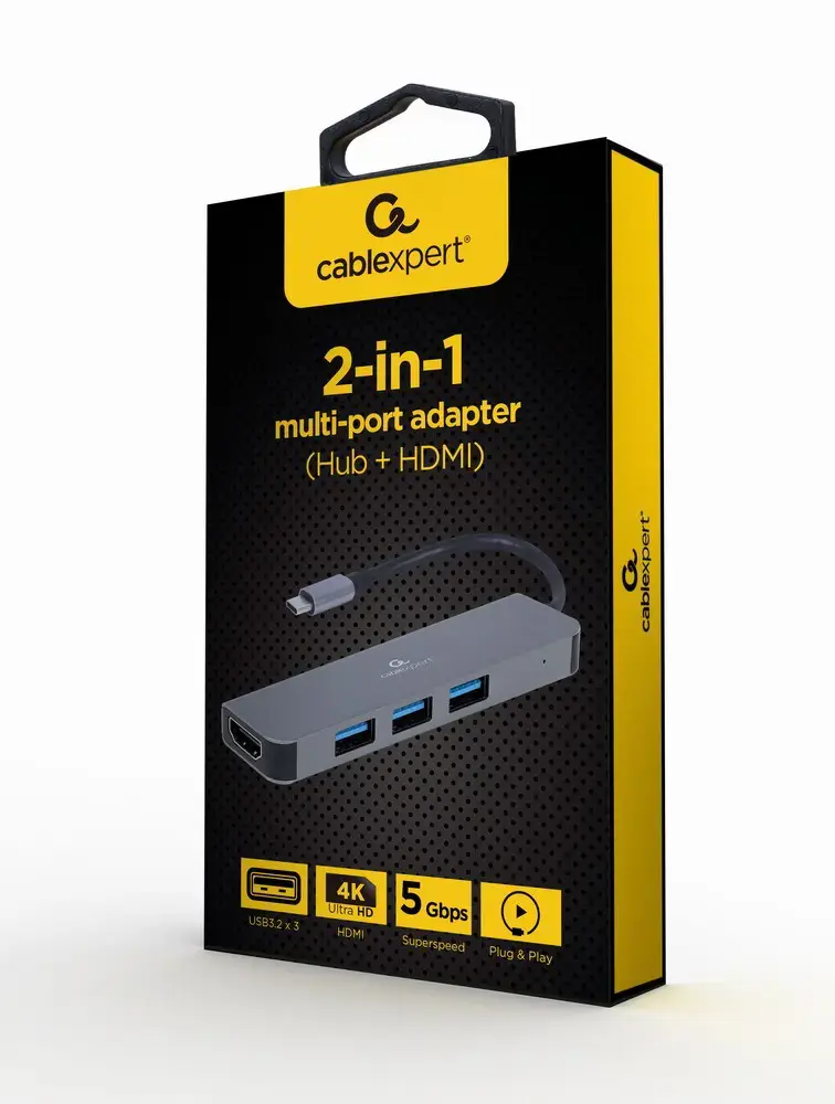 GEMBIRD A-CM-COMBO2-01 kelių prievadų adapteris C tipo USB 2in1 HUB USB HDMI