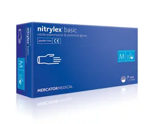Vienkartinės pirštinės NITRYLEX Basic, nitrilinės, nepudruotos, mėlynos spalvos, M, 100 vnt.