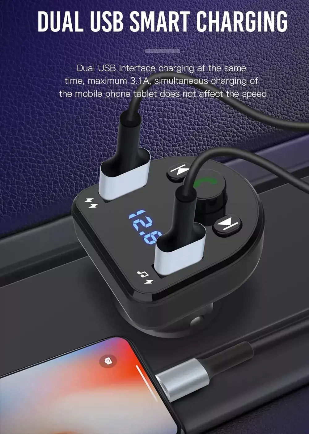 XO transmiter FM BCC01 Bluetooth MP3 car charger black