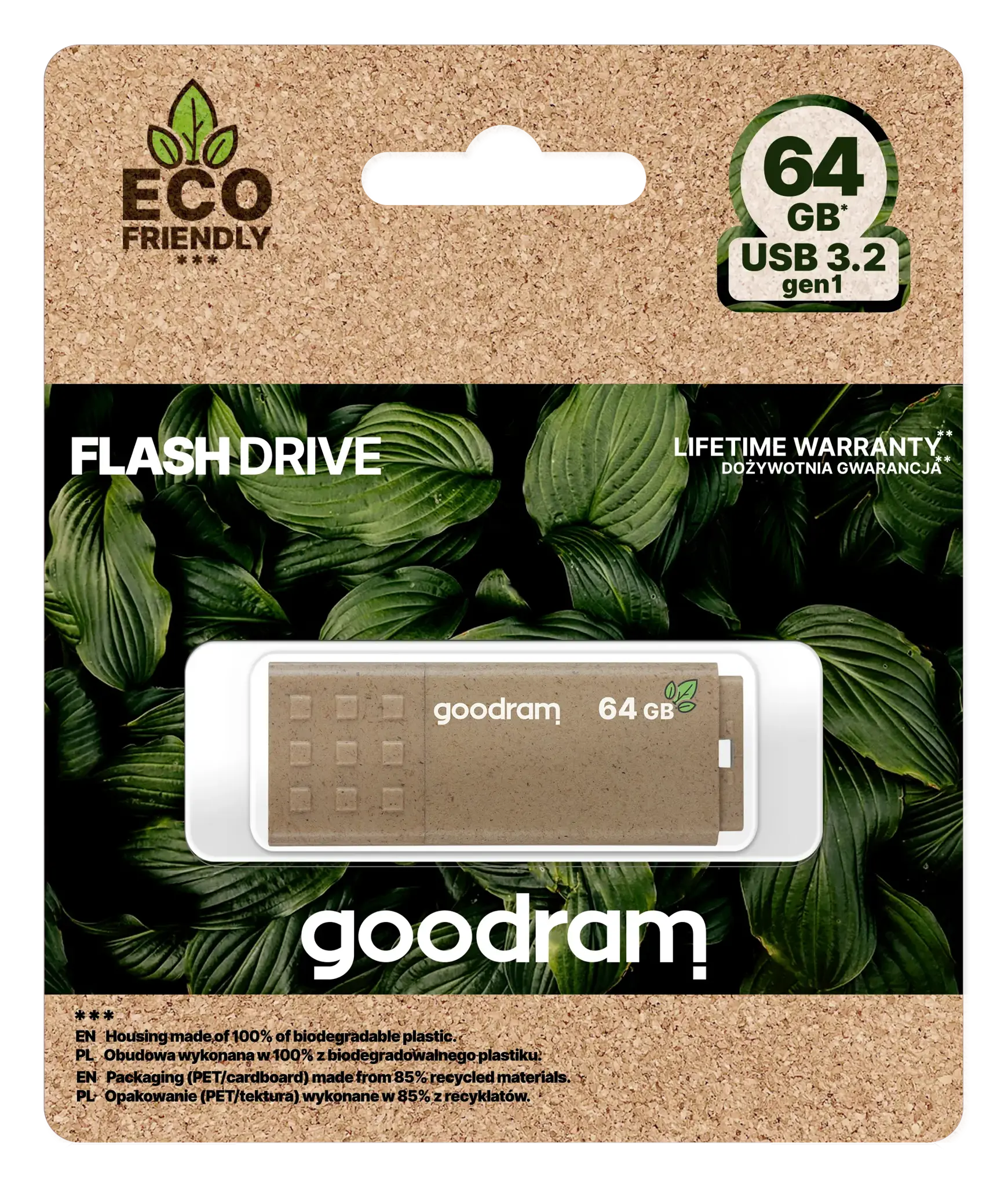 "Goodram UME3 Eco Friendly", 64 GB, A tipo USB, 3.2 Gen 1 (3.1 Gen 1), 60 MB/s, dangtelis, rudos spalvos