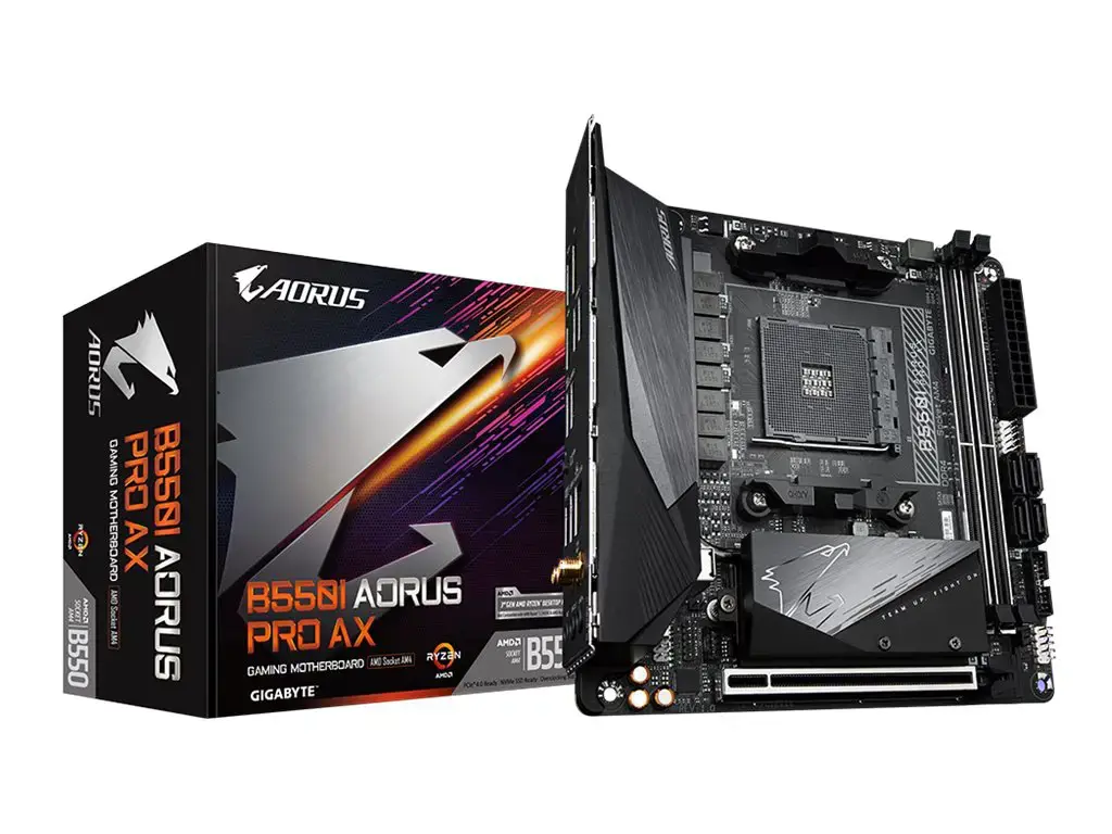 Gigabyte B550I AORUS PRO AX, AMD, "Socket AM4", 3 kartos "AMD Ryzen™ 3", 3 kartos "AMD Ryzen 5", 3 kartos "AMD Ryzen™ 7", 3 kartos..., DDR4-SDRAM, 64 GB, DIMM