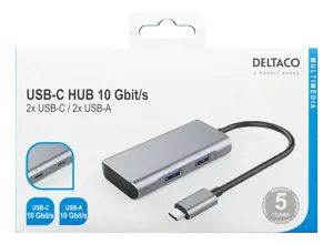 USB šakotuvas DELTACO USB-C ha - 2x USB-C ho ir 2x USB-A ho, 10 Gb / s, pilkas / USBC-HUB201
