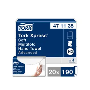 Popieriniai rankšluočiai TORK Xpress Multifold, 2 sl., 190 servetėlių, 23.4 x 21.3 cm, balta sp. 47…