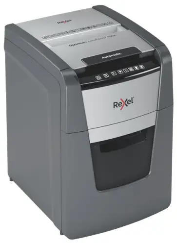 Rexel Optimum AutoFeed+ 100X Dokumentų naikiklis Cross Cut 4x28mm P-4 34L 55 dBA, Pilka/Juoda