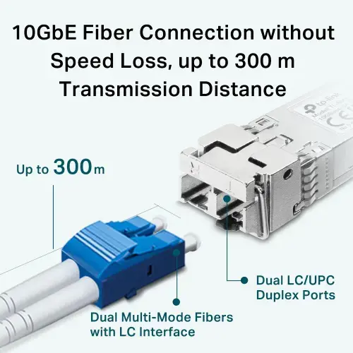 TP-Link 10GBase-SR SFP+ LC siųstuvas, optinis pluoštas, 10000 Mbps, SFP+, LC (UPC), 50/125,62,5/125 µm, 300 m