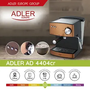 Kavos aparatas Adler AD 4404cr, 1,6 litrai, 850 W, Juoda, Rankinis