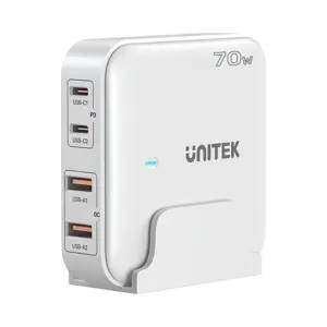 GaN network charger - Unitek P1228AWH01-EU | 70W 2x USB-C 2x USB-A