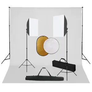 Fotostudijos komplektas su šviesdėžėmis, fonu ir reflektoriumi