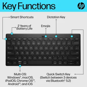 HP 355 Compact Multi-Device Bluetooth Keyboard, Wireless, Bluetooth, Mechanical, Black