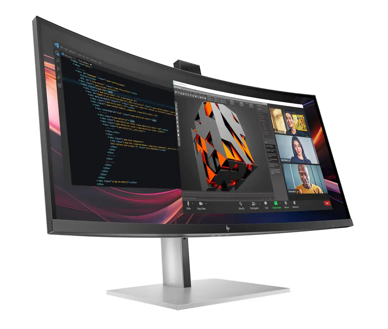 HP 734pm Series 7 Pro Curved Conferencing Monitor - 34" 3440x1440 WQHD 400-nit 120Hz AG, Curved, IPS HDR, USB-C(100W/65W/15W)/HDMI/DisplayPort Daisy-Chain, 5x USB-A, speakers, 5MP webcam, RJ-45 LAN, height adjustable/tilt/swivel, 3 years