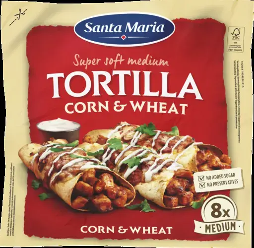 Kukurūzų ir kviečių tortilijos SANTA MARIA (8 vnt) 336gx12