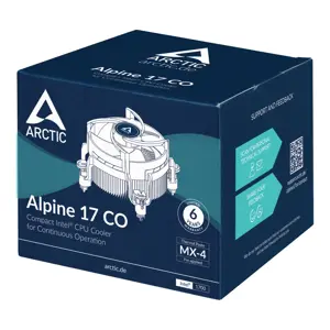 ARCTIC Alpine 17 CO, Air cooler, 9.2 cm, 250 RPM, 2700 RPM, 0.3 sone, Black, Silver