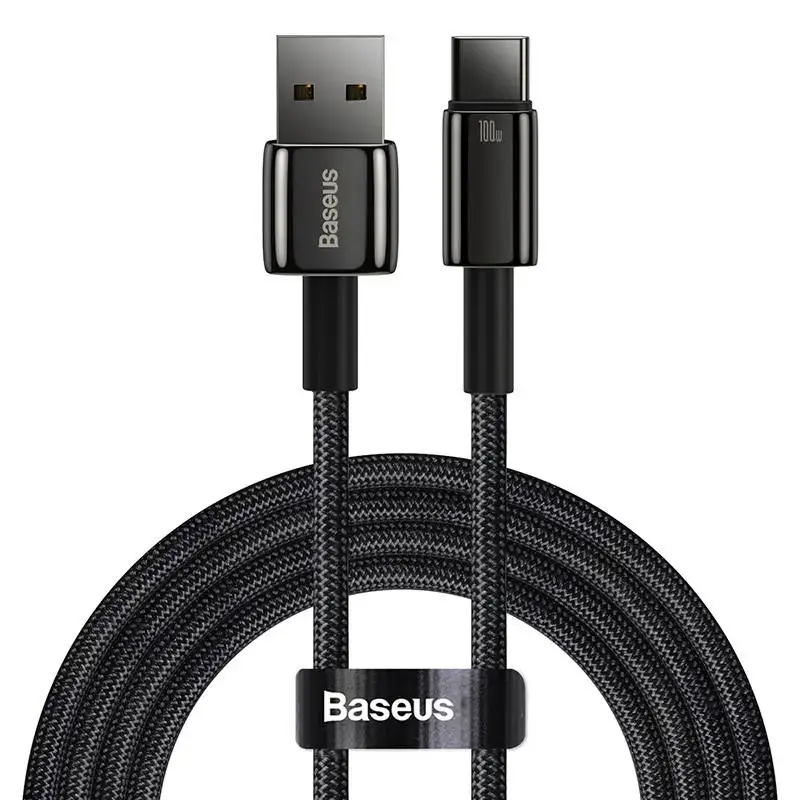 USB ir USB-C "Baseus Tungsten Gold" kabelis, 100 W, 1 m (juodas)