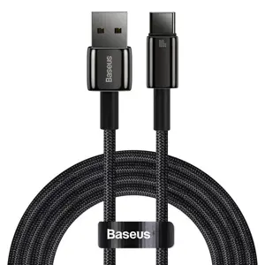 USB ir USB-C "Baseus Tungsten Gold" kabelis, 100 W, 1 m (juodas)